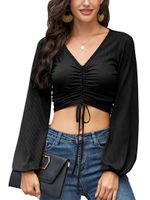 Wholesale Women s Blouses Shirts Fashion Women Ladies Summer Sexy Casual Wrapped Cropped Top Bandage Short Fall Outerwear Black Yellow Red