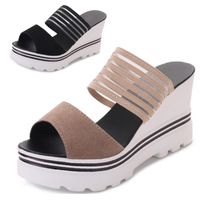 Wholesale Summer Korean Version Sandals Slope With High heeled Waterproof Fish Mouth Open Toe Word Cooler Female Slippers Dress Shoes