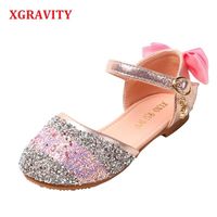 Wholesale Sandals XGRAVITY Children Princess Kids Girls Wedding Shoes High Heels Dress Bowtie Gold For V015