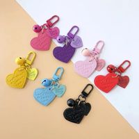 Wholesale Engraved Heart Pendant Alloy Bell Keychain Creative Leather Backpack Bag Charm Accessories Birthday Anniversary Gifts for Friend