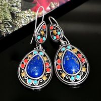 Wholesale Vintage Colorful Natural Turquoises Lapis Lazuli Dangle Earrings Antique Red Stone Drop Earring Boho Fashion Jewelry Chandelier