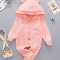 Wholesale Autumn Winter Knitted Baby Bodysuit Warm Fashion Kids Grils Long Sleeve One piece Sweater Hoodie Romper Casual Children s Jumpsuit with Button H929STJ4