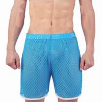 Wholesale Mesh Men Shorts Sexy Beach Board See Through Fishnet Gay Male Stage Loose Hollow Out Blue Red Black White Men s
