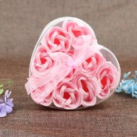 Wholesale 9Pcs Scented Rose Flower Petal Bouquet Valentines Day Heart Shape Gift Box Bath Body Soap Wedding Party Favor ocs V2