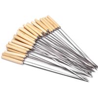 Wholesale 25Pcs Set Barbecue Wooden Handle Stainless Steel Kabob Skewer Stick Outdoor Camping Kitchen BBQ Tools Accessories