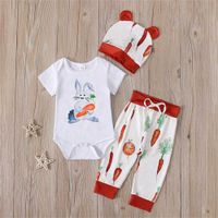 Wholesale 0 Months Newborn Baby Infants Easter Bunny Romper Short Sleeve Rabbit Jumpsuit Beanie Hat Carrot Sports Pants Clothing Set Boutique Costume Outfits GT8INTA