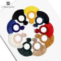 Wholesale Stud Amaiyllis Colors Tassel Earrings For Women Handmade Glass Beads Geometric Circle Statement Post Fringe