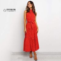 Wholesale Dot Print Sashes Women Sexy Red Dress Floral Long Maxi Strap Elegant Ladies Halter Boho Evening Night Lady Clothes Casual Dresses