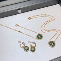 Wholesale Have Stamp Brand High Quality Charm Bracelets Earrings Necklace Jewelry Set Green Star Golden Bracelet Girls Gift with Box Fast Delivery