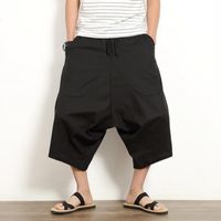 Wholesale Summer Men s Japanese Samurai Boho Summer Harem Shorts Hakama Linen Cotton Pants Colors Loose Fit Short Pants Big Size