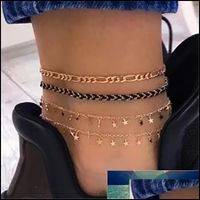 Wholesale Anklets Jewelry Tocona Gold Tiny Star Boho For Women Mti Layer Braided Rope Chain Charm Foot Bracelet Anklet Tobillera Factory Price Ex