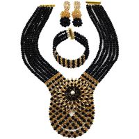 Wholesale Earrings Necklace Fashion Black Gold AB Crystal Beaded African Beads Jewelry Set Nigerian Wedding Bridal Sets WDK04