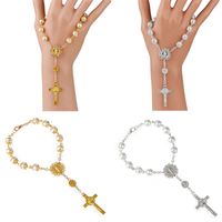 Wholesale Handmade Religious Ornaments Arm Jewelry Rosary Bracelet Elegant Classic Beaded Golden Jesus Cross Lace Women Gift Link Chain