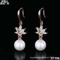 Wholesale Peacock Pearl Earrings S925 Silver Temperament Female Rose Gold Peacock Zircon Sterling Silver