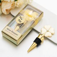 Wholesale Lucky Clover Wine Bottle Stopper Four Leaf Clover Red Wine Metal Stoppers Wedding Favor Birthday Gift CYZ3104