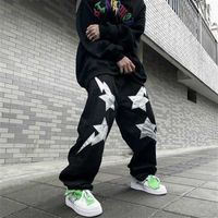 Wholesale Punk Hip Hop Street Trend Silver Color Lightning Star Jeans Men and Women Retro Straight Hiphop Harajuku Trousers