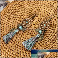 Wholesale Dangle Chandelier Earrings Jewelry Fashion Bohemian Dream Catcher Tassel For Women Boho Ethnic Green Long Fringed Earring Charm Drop Deliv