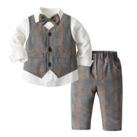 Wholesale Boy colthing sets baby bow tie white shirt vest coat grid pants Fashion Outfits Set child Clothes