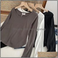 Wholesale Womens T Shirt Tops Tees Clothing Apparel Pure Desire Style Irregar Design Long Sleeved Autumn Thin Simple Slim Fit Bottoming Top Fashion