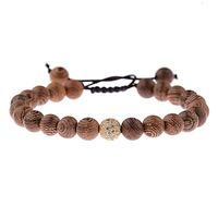 Wholesale Micro Pave CZ Copper Balls Beaded Bracelet Jewelry For Women Adjustable mm Wood Beads Buddhist prayer Bracelet Men