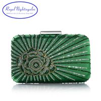 Wholesale Dark Green Purple Large Crystal Satin Silk Box Clutch and Evening Bags with Flowers for Womens Party Wedding Prom Dress