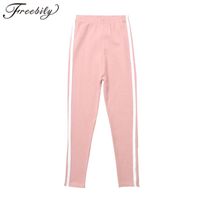 Wholesale Little Girls Kids Soft Cotton High Waist Yoga Pants Trousers Casual Side Striped Skinny Sports Workout Leggings Sportswear Outfits
