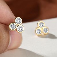 Wholesale Stud White Zircon Blue Crystal Earrings Creative Three Stone Round Vintage Gold Silver Color Wedding For Women