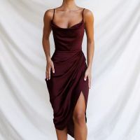 Wholesale Female dress temperament commutes to the halter type long skirt casual wine colored