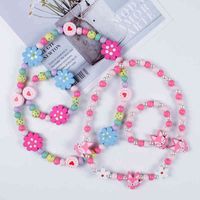 Wholesale New Cute Cartoon Wooden Flower Animal Child Sweater Necklace Bracelet Girls Gifts Children Jewelry for Party Birthday Gifts Y0420