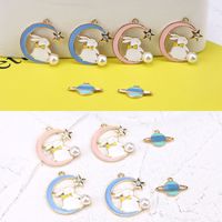 Wholesale 30pcs MM Cute Moon Rabbit Alloy Charms Gold Tone Plated Kawaii Saturn Shape Oil Drop Enamel Pendants
