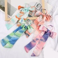 Wholesale Fashion Tie Dye Floral Print Scrunchies Solid Long Hair Ribbon For Women Ponytail Scarf Sweet Elastic Hair Band Hair Accessories