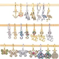 Wholesale Stud Trendy Women DIY Square Circle Earring Mix Color Zircon Animal Handmade Single Paper Clip Butterfly Bear Piece
