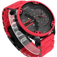 Wholesale Red Silicone Men s Quartz Wrist Watch Big Dial Mens Watches Dual Display Military Sport Men Relogio Masculino Wristwatches