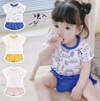 Wholesale 2021 INS baby kids climbing Set Lion Print T shirt Solid Color Short cotton Summer Girl Infant Clothes T Colors