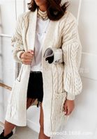 Wholesale Womens Knits Tees Casual Pocket Off Shoulder Cardigan Long Office Lady Elastic Thick Outwear Pink White Gray Winter