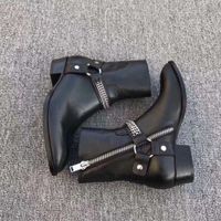 Wholesale Fashion Wyatt Biker Chains Ankle s Pointed Toe Buckle Brown Leather Dress Boots Shoes Men yessports