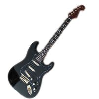 Wholesale custom strat electric guitar black guitar basswood body maple neck rosewood fingerboard leopard pearl inlay chrome buttons gold pickups