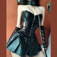 Wholesale Zip Up Women Corsets Bustiers Sexy Dress Bustier Lingerie Faux Leather Corset Top with Mini Skirt