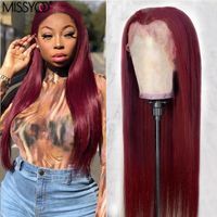 Wholesale Remy Brazilian Hair X4 Lace Frontal Wig Straight Red Wine Burgundy x4 Closure Human Wigs For Women Inches