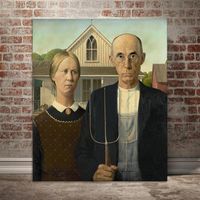 Wholesale Paintings Grant Wood American Gothic Oil On Canvas Printing Painting Wall Pictures For Living Room Mural