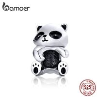 Wholesale Panda Hug Metal Beads for Women Jewelry Making Sterling Silver Animal Charms Fit for mm Silver Bracelet SCC1175