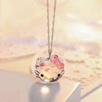 Wholesale S925 Sterling Silver Crystal Necklace Cute Lovely Cat Pendant Necklace Fashion Jewelry for Girls Kid Women Birthday Gift