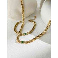 Wholesale N0636 Women k gold plated necklace bracelet green cubic zircon vintage necklac bracelets Stainls Steel Jewelry set