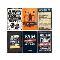 Wholesale Work Out Slogan Poster Retro Gym Tin Sign Fitness Exercise Plate Vintage Sport Sign Pub Bar Gym Wall Decorative Plaque x30cm Q0723
