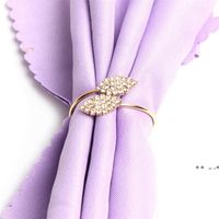 Wholesale Shiny Crystal Diamonds Gold Napkin Ring Wrap Serviette Holder Wedding Banquet Party Dinner Table Decoration Home Decor RRB11754
