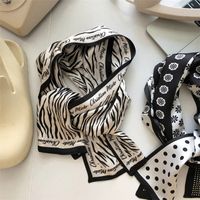 Wholesale Black and white series long ribbon double layer double sided silk scarf multifunctional Hair Band Scarf