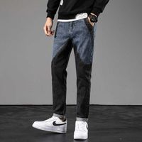Wholesale Fashion Streetwear Men Jeans High Quality Spliced Designer Elastic Slim Fit Patchwork Denim Trousers Korean Style Hip Hop Pants