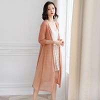 Wholesale Women s Sweaters Knitted Cardigan Women Summer Long Over The Knee Sunscreen Shawl Coat Fashion Three Quarter Sleeve Thin Female Jacket