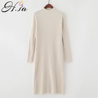 Wholesale H SA Spring Women Knitted Sweater Dresses Half Turtleneck Pull Jumpers Long Maxi Knit Vestidos sueter mujer Korean