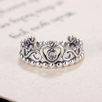 Wholesale 100 Sterling Silver Princess Tiara Ring with Clear Cz Stones Fit Pandora Style Jewelry Women Fashion Ring